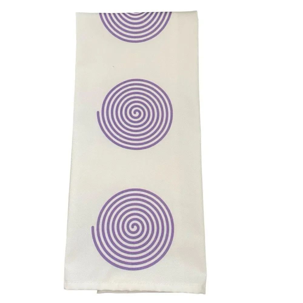 White Tea Towel with Purple Spiral Design | Artist‑Made | NWT